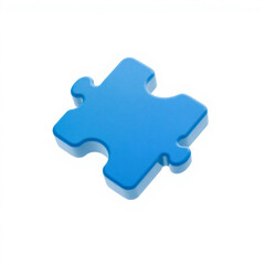 Fototapeta premium A single blue puzzle piece lying on a white surface with a soft shadow creating a three dimensional look