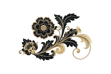 Twin Elegant Black And Gold Baroque Floral Roman Vector on white background.01