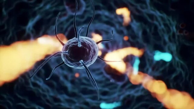 Microscopic View of Plasma B-Cell Secreting Immunoglobulin Proteins in Lymph Node