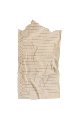 A torn crumpled lined paper with a red line on a white background fits study notes. Its rugged texture serves as a teaching aid for educational concepts.