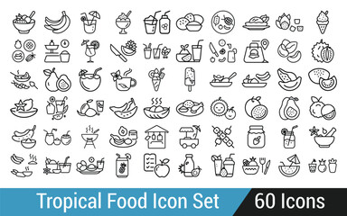 Naklejka premium Collection of tropical food and drink icons in outline style