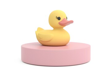 Cute Yellow Rubber Duck on Pink Platform: 3D Render