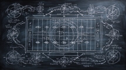 Chalkboard with scheme of American football game as background, closeup