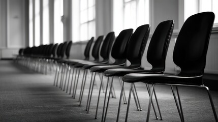 Empty chairs in a long row