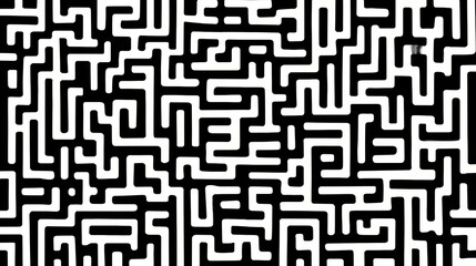 Maze is shown in black and white. The maze is very intricate and has many twists and turns. The maze is so complex that it is difficult to determine where the end is