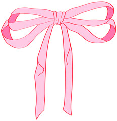 hand drawing pink ribbon illustration coquette style decoration bows