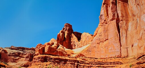 Rock walls and formations of beautiful Arches National Park in Utah