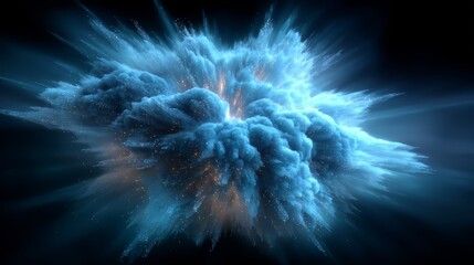 Blue explosion in space with a lot of stars and dust. The explosion is very bright and colorful