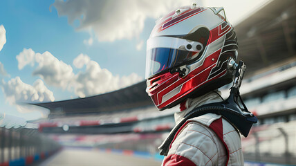 Racing driver formula 1 world champion competition wearing helmet grand prix. Motor racing, racecar racing suit. Racing circuit victorious celebration. Racer helmet motorsport vintage race track