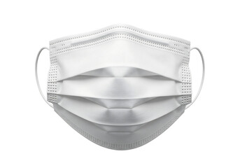 White disposable medical face mask for virus and flu protection, front view. Isolated on transparent background, png