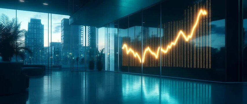 3D Render of a Stock Market Graph Rising in a Modern Office Interior - Powered by Adobe
