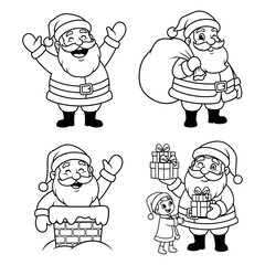 Cheerful Santa Claus Cartoon Set &ndash; Festive Christmas Characters with Gifts and Chimney