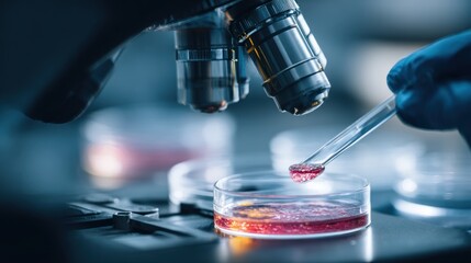 Scientific lab experiment with a microscope