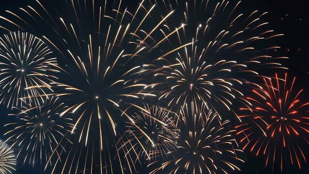 F&ecirc;te nationale c&eacute;l&eacute;bration feu d&rsquo;artifice aux couleurs du drapeau fran&ccedil;ais vid&eacute;o arri&egrave;re-plan.