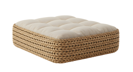 Soft, plush cushion with woven edges, placed on a neutral background, ideal for home decor or relaxation settings