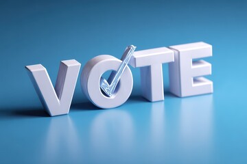 3D Vote Symbol: Checked Checkbox in White Text on Vibrant Blue Background for Election Concept