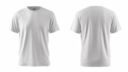 Front and back view of a plain white t shirt on a black background display item