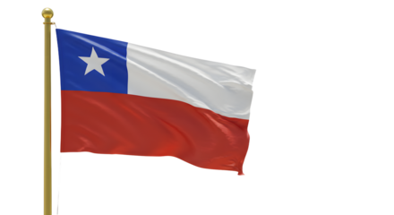 Vibrant Chilean flag waving against a clear sky, symbolizing national pride and identity in a serene outdoor setting