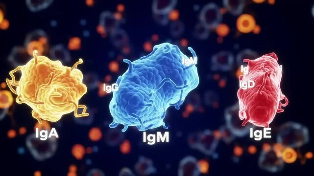 Rotating 3D Immunoglobulin Models: IgA, IgG, IgM, IgD, IgE