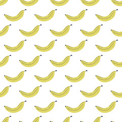 Banana seamless pattern. Simple ornament with yellow fruit. Hand drawn flat design vector illustration.