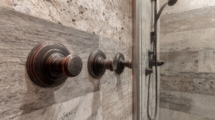Modern shower stall with decorative tiles