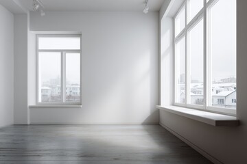 Fototapeta premium Minimalist Room Corner with White Wall - Spacious Interior Design for Modern Living Spaces