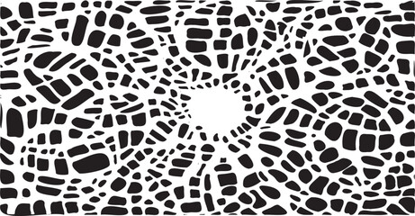 Monochrome texture composed of irregular graphic elements. Distressed uneven grunge background. Abstract vector illustration. Overlay for interesting effect and depth. Isolated on white background.