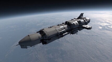 Futuristic spaceship above Earth (1)