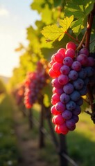 Ripe Sun-Kissed Grapes Hanging Heavy on Autumn Vines, Ready for Harvest