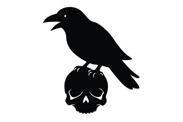 raven on skull vector icon