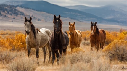 Majestic Wild Equines Roaming the Wyoming Desert in Autumn