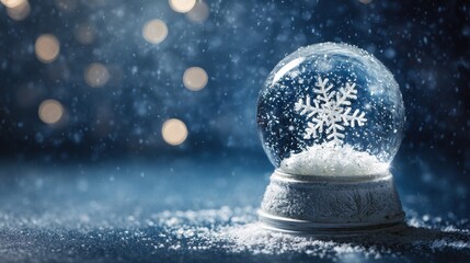 Charming Winter Globe: Snowflakes Dancing in a Blue Paradise, Capturing the Beauty of Christmas Cheer