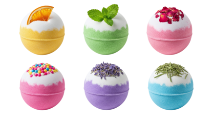 Set of colorful handmade bath bombs