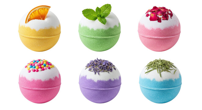 Set of colorful handmade bath bombs