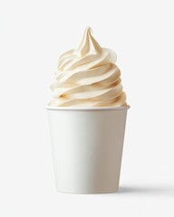 Delicious Swirl of Vanilla Ice Cream in a White Takeaway Cup on a Clean Background