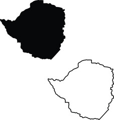 Map of Zimbabwe Silhouette Flat and Outline Design
