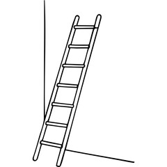 Wooden ladder leaning against wall in simple line drawing style  