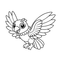A baby parrot flapping its wings with joy for kids coloring book vector illustration.