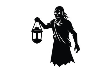 zombie holding lantern vector icon