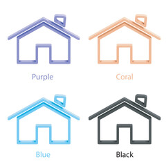 Minimalist 3d line icon set with the Home symbol. Color variants: purple, coral, blue and black. The icons are perfect for UI, apps, websites, presentations. Clean lines and soft plasticity.