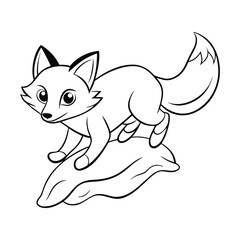 Obraz premium A small fox leaping over a rock for kids coloring book vector illustration.