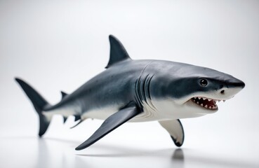 Fototapeta premium A realistic model of a shark with sharp teeth and streamlined body on a plain white background