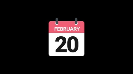 20 February in calendar animation without background