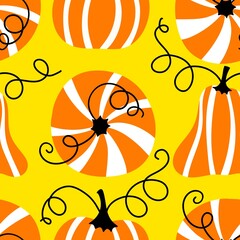 Autumn harvest vegetable seamless monster Halloween pumpkins pattern for wrapping paper and fabrics