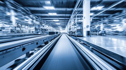 Industrial interior with moving conveyors