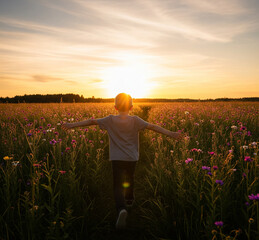 Fototapeta premium Child Running Through Summer Meadow