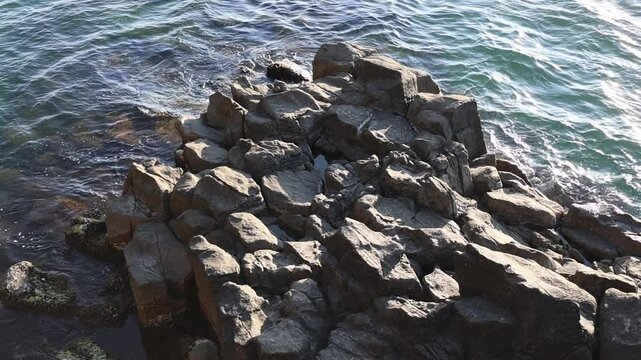 Lava columns in the coast close up