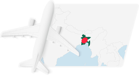 Airplane over Bangladesh Map