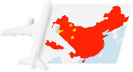 Airplane over China Map