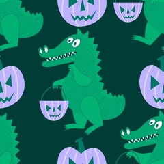 Halloween animals cartoon seamless crocodile monsters pattern for wrapping and kids clothes print and party accessories